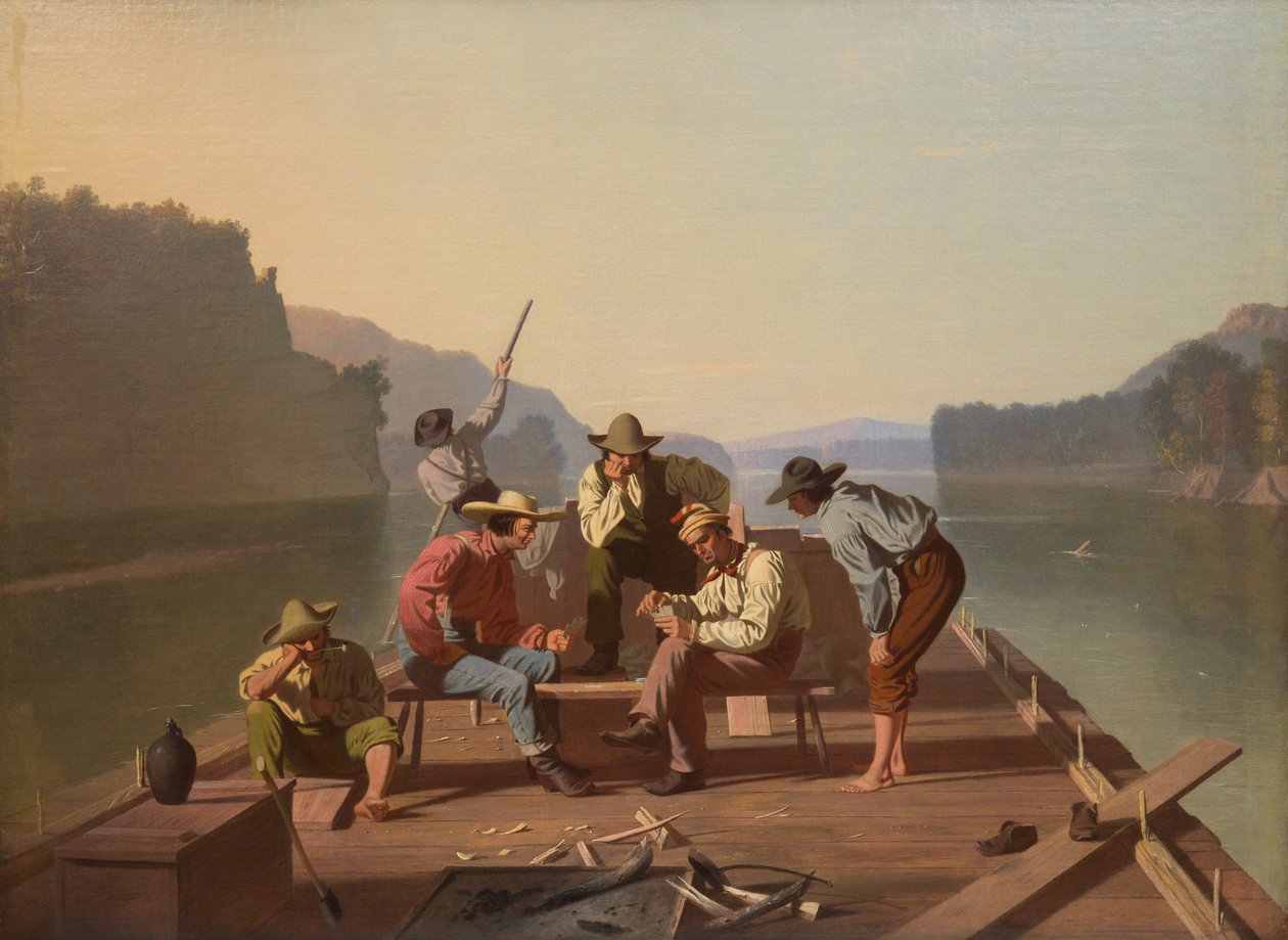 Vlotters die Kaarten Spelen door George Caleb Bingham