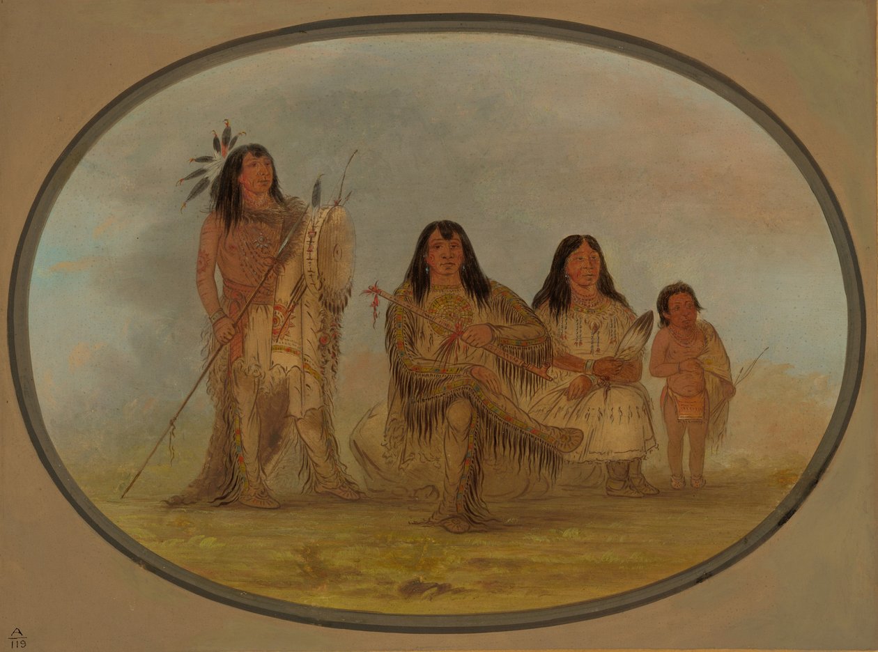 Een Blackfoot Hoofd, zijn vrouw, en een medicijnman door George Catlin