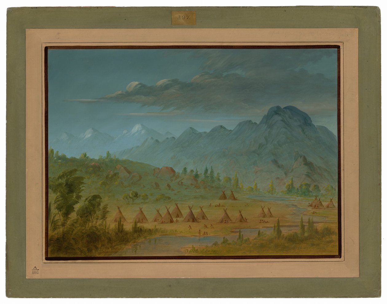 Een Kraaien Dorp en de Zalmrivier Bergen door George Catlin