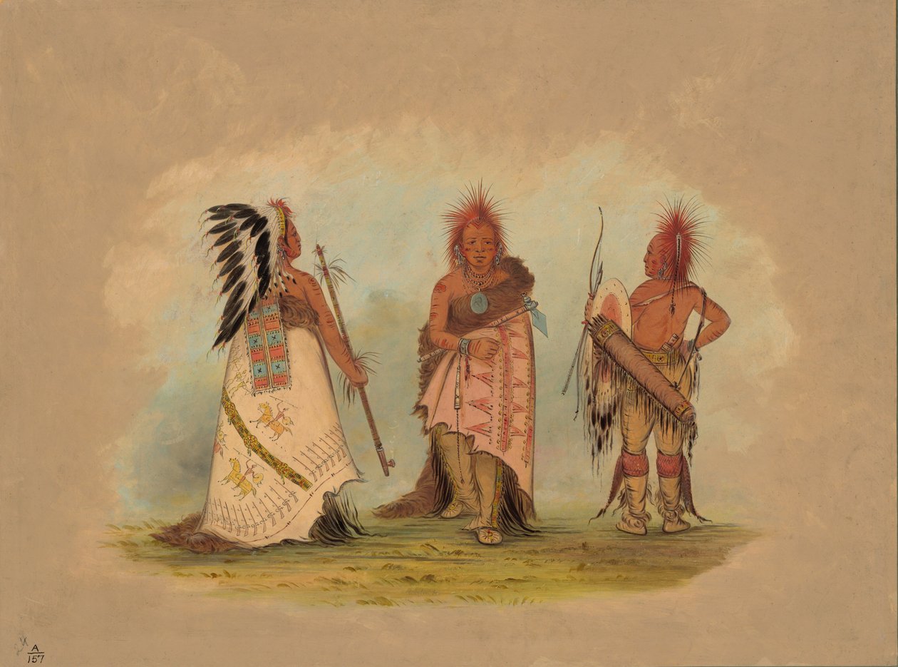 Een Pawnee Hoofdman met Twee Krijgers, 18611869 door George Catlin