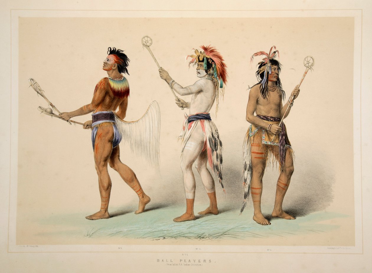 Balspelers, uitgegeven 1845 kleur lithografie door George Catlin