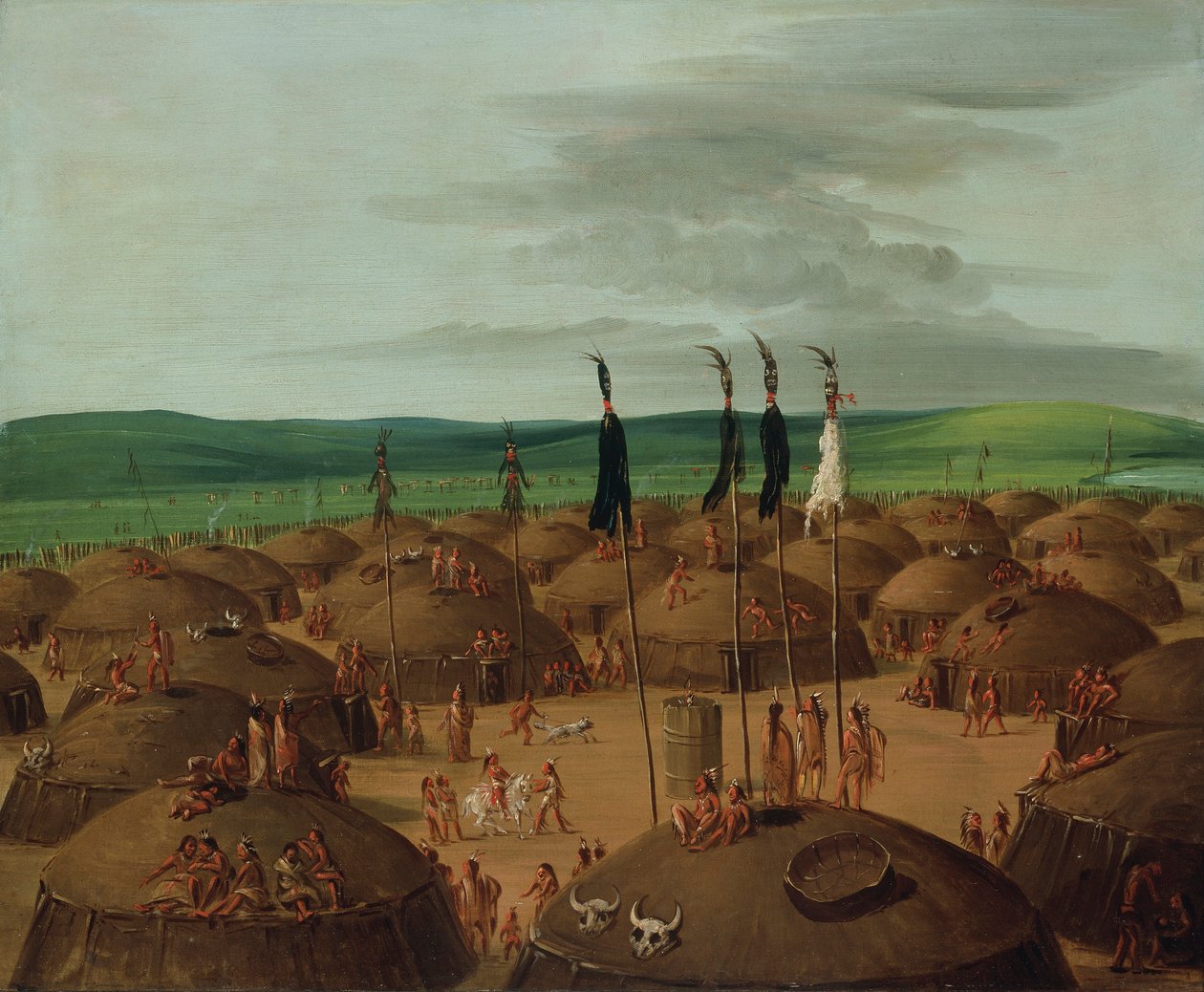 Mandan-dorp in vogelvlucht, 1800 mijl boven St. Louis door George Catlin
