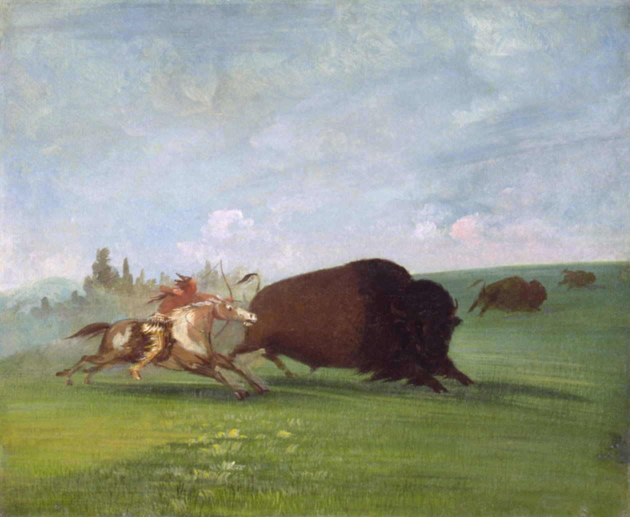 Buffalo Chase, een enkele dood door George Catlin