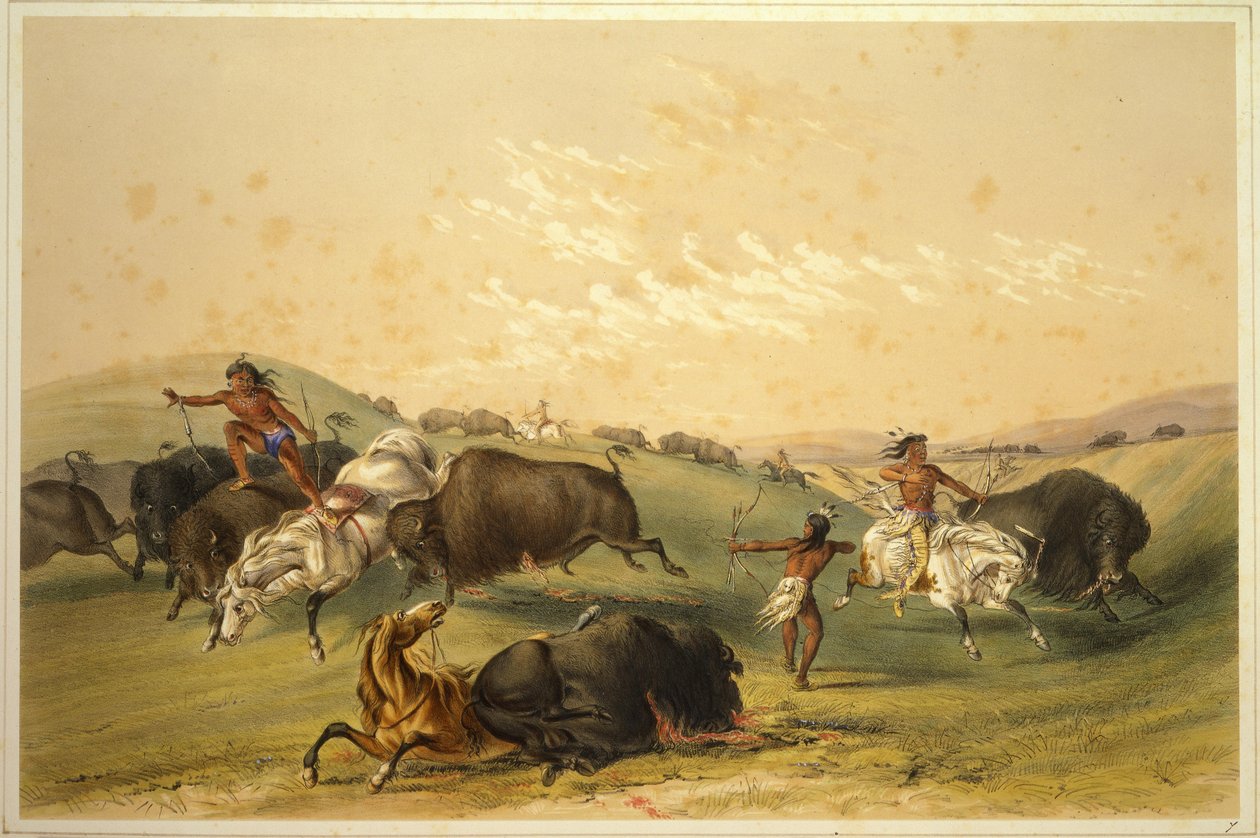 Buffeljacht: Een talrijke groep door George Catlin