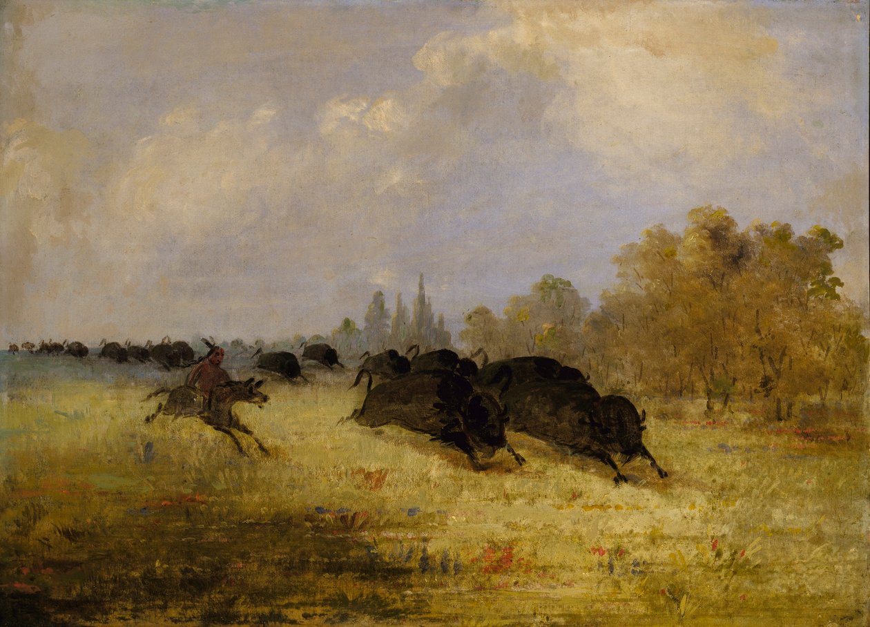 Caddo Indianen jagen op buffels, Cross Timbers, Texas door George Catlin