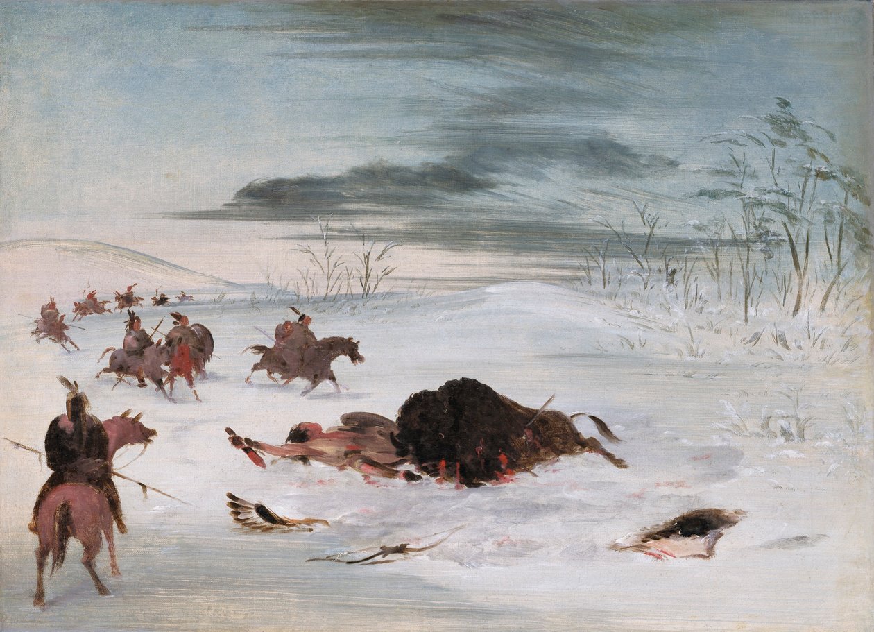 Stervende buffelstier in een sneeuwjacht door George Catlin