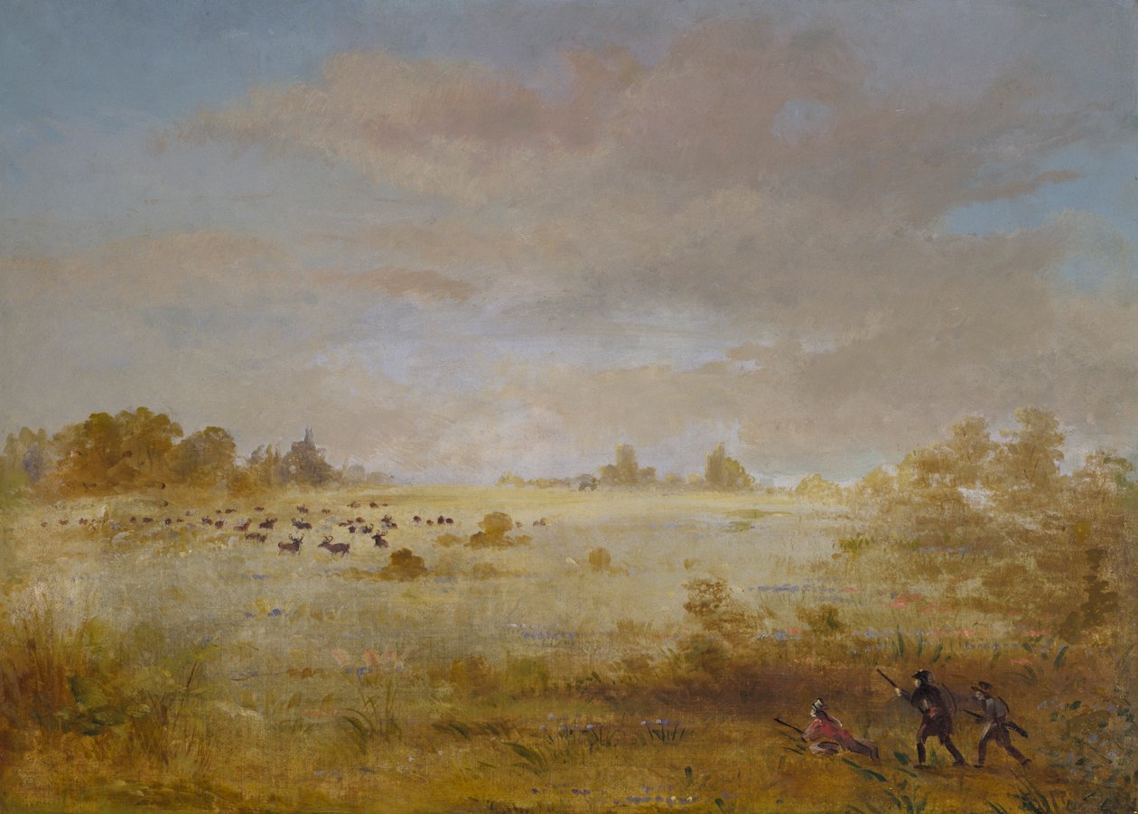 Elk Grazend op een Herfstprairie door George Catlin