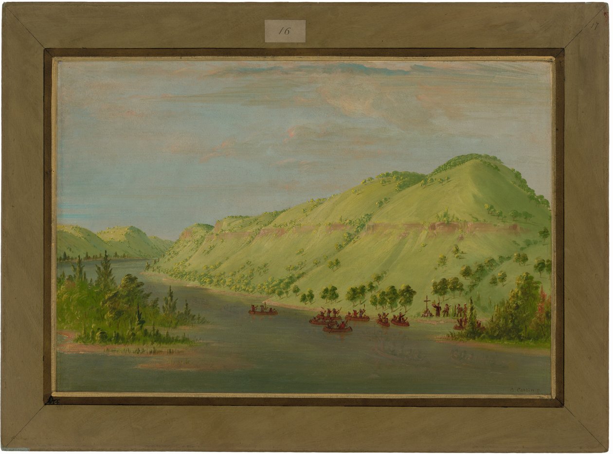 Pater Hennepin verlaat de Mississippi om zich bij La Salle aan te sluiten. 8 mei 1680 door George Catlin