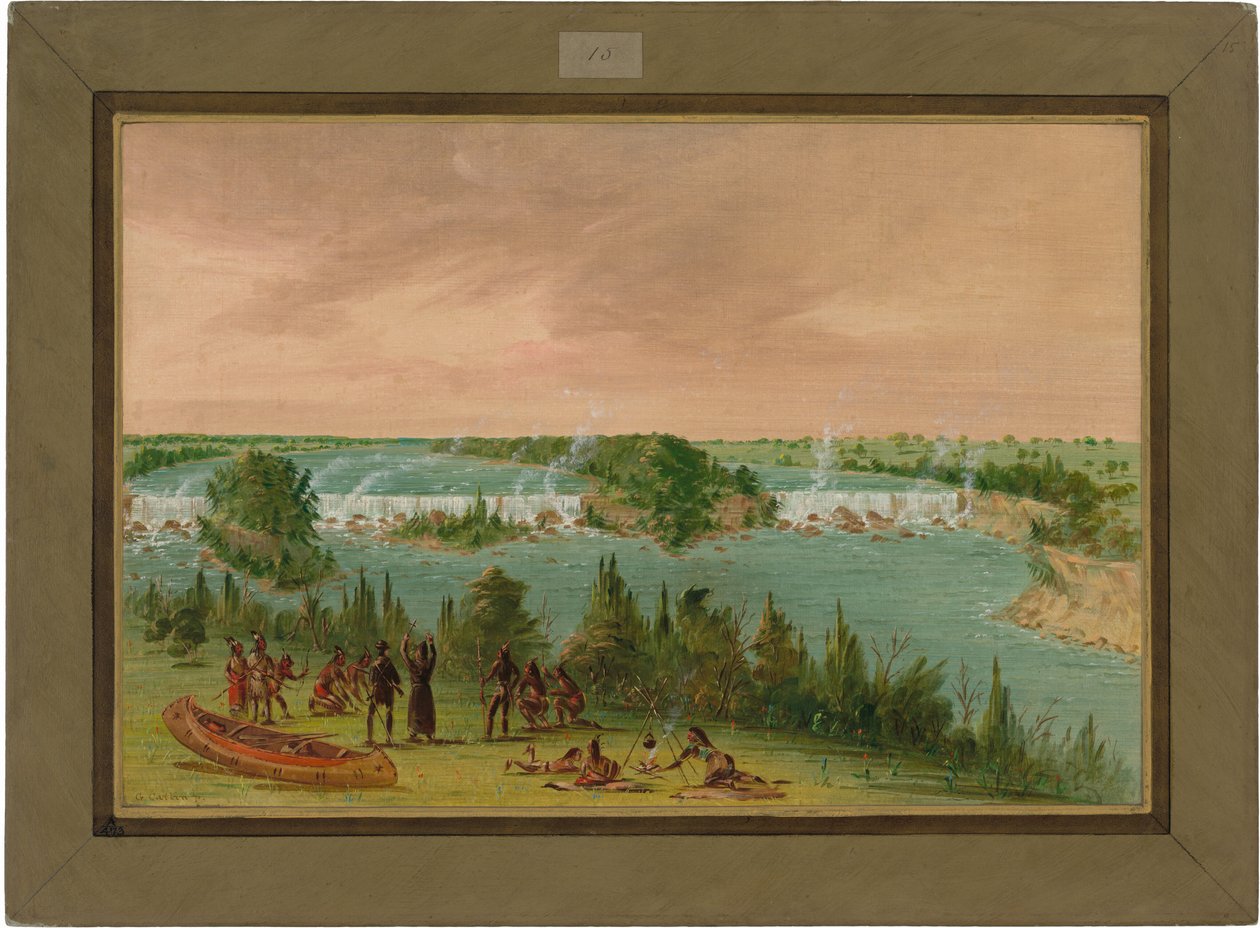 Vader Hennepin en metgezellen bij de watervallen van St. Anthony. 1 mei 1680 door George Catlin