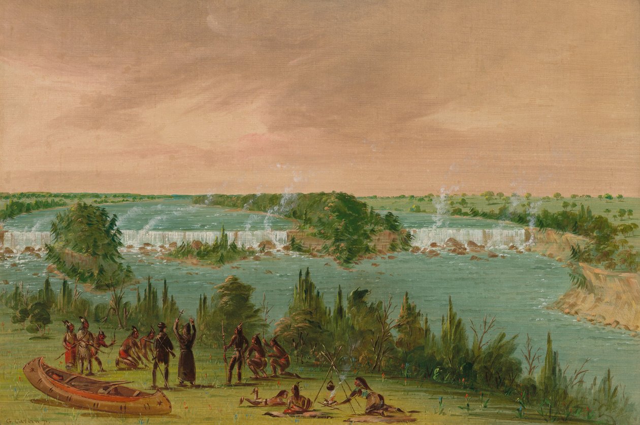 Vader Hennepin en Metgezellen bij de Watervallen van St. Anthony. 1 mei 1680, 1847-1848 door George Catlin