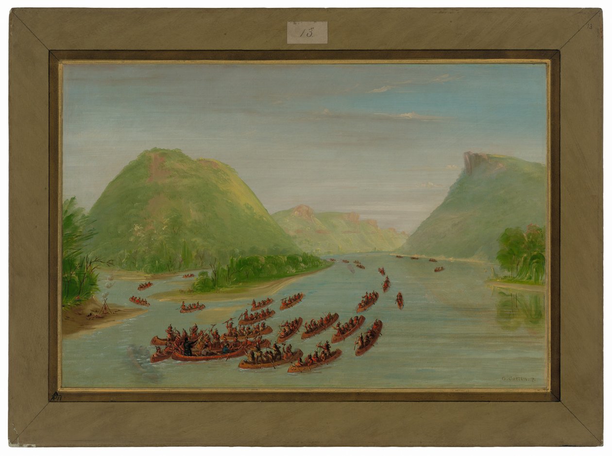 Vader Hennepin en twee metgezellen gevangen genomen door de Sioux. April 1680 door George Catlin