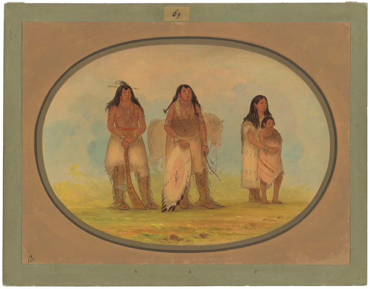 Vier Kiowa-indianen door George Catlin