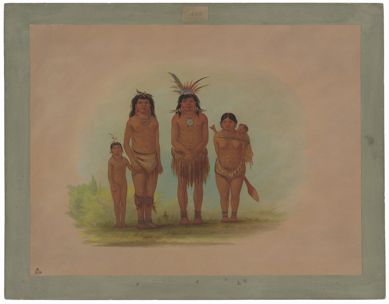 Vier Sepibo-indianen door George Catlin