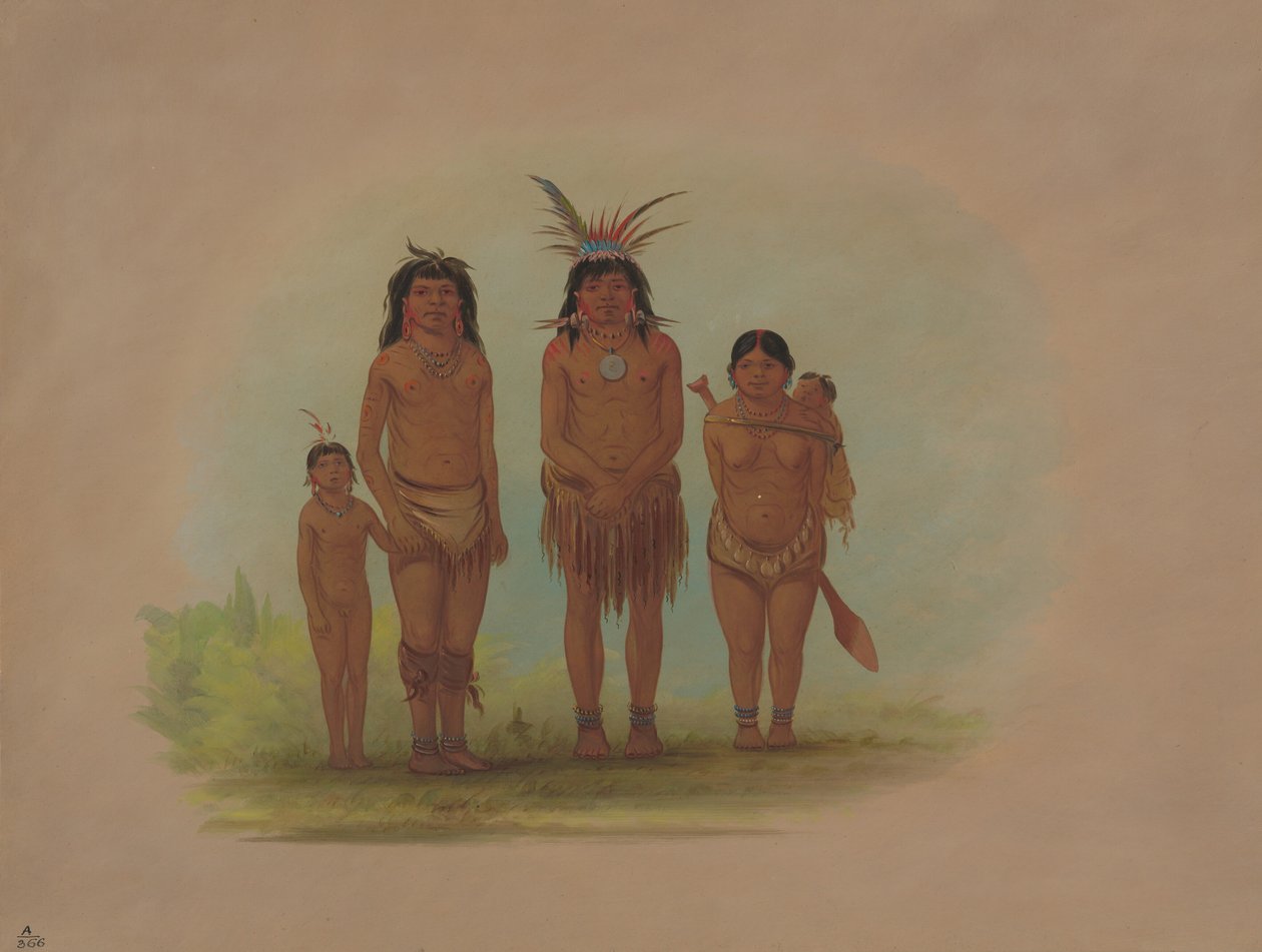Vier Sepibo-indianen, 1854-1869 door George Catlin