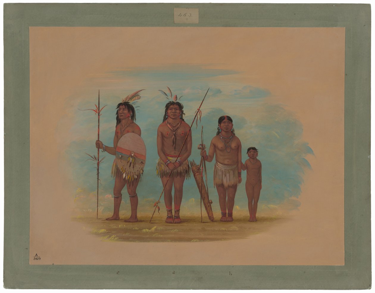 Vier Xingu Indianen door George Catlin