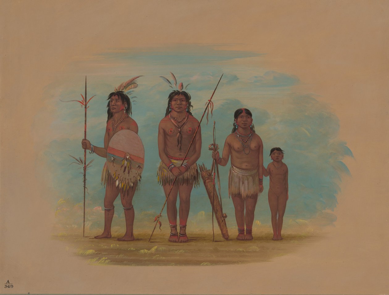 Vier Xingu Indianen, 1854-1869 door George Catlin