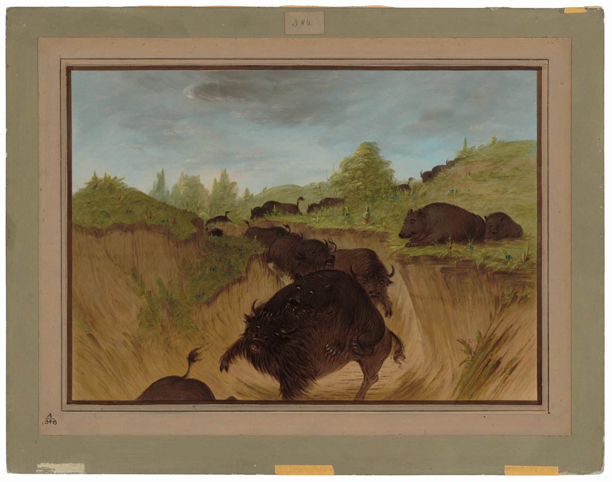 Grizzlyberen die buffels aanvallen door George Catlin