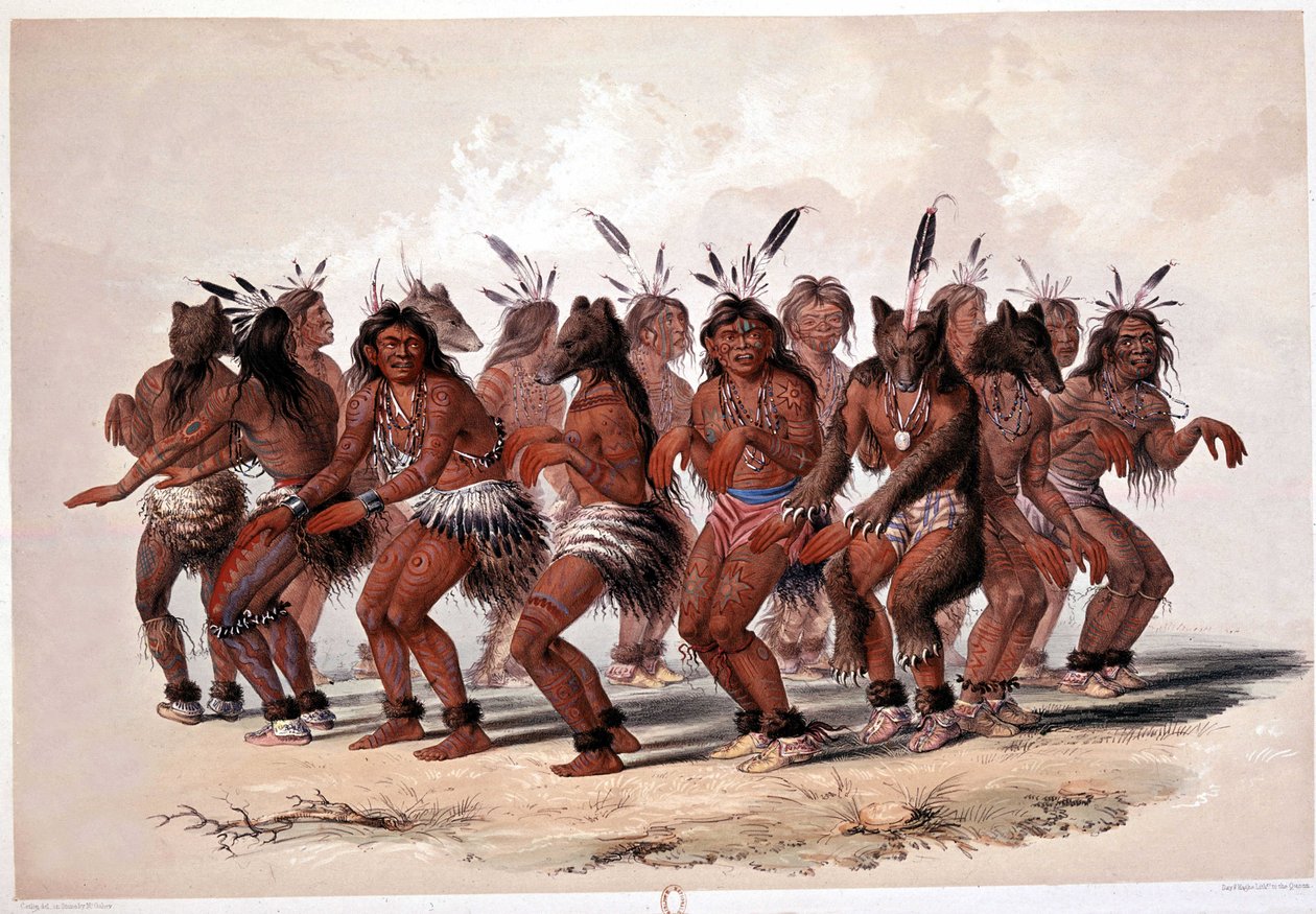 Indiase Beren Dans - Lithografie door Georges Catlin door George Catlin
