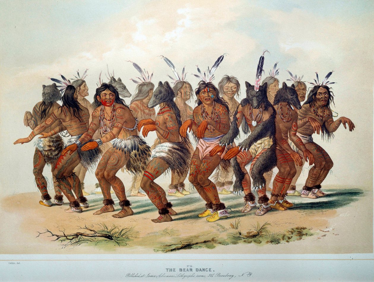 Indianen van Amerika: Beerdans (illustratie) door George Catlin