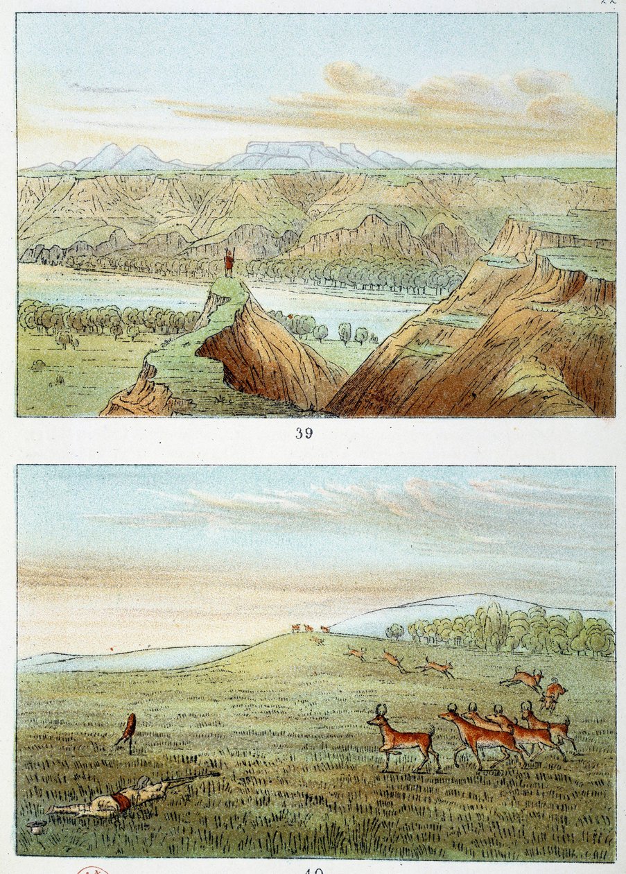 Indianen van Amerika: jacht op antilope. Gravure door George Catlin (1794-1872) door George Catlin