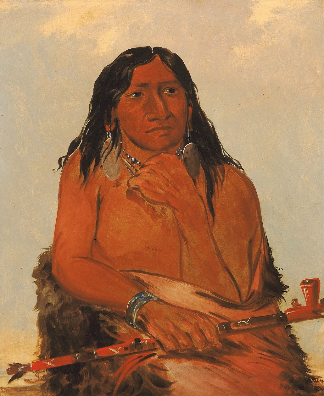 Is-sa-wáh-tám-ah, wolf met haar gebonden, een opperhoofd door George Catlin