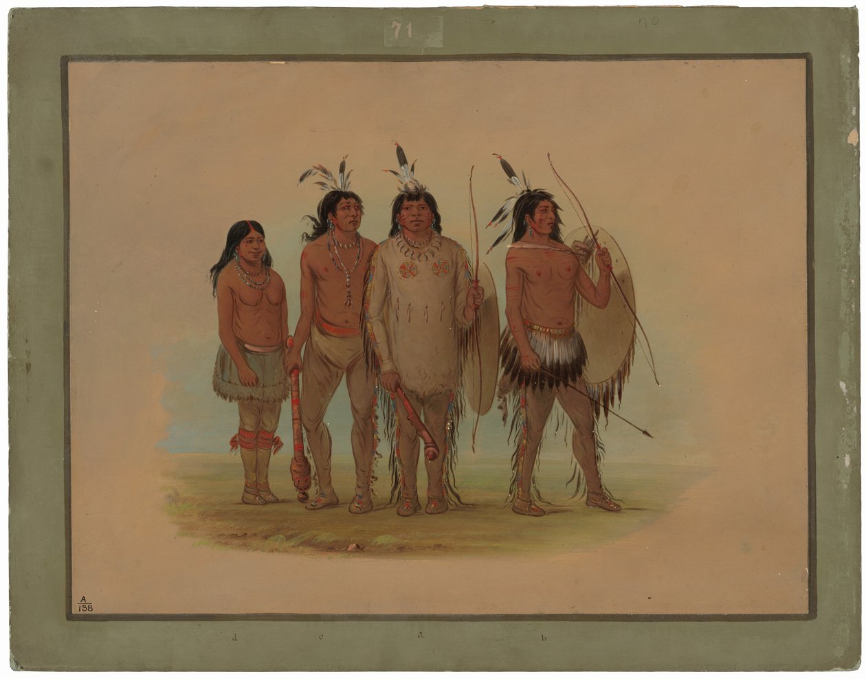 Kiowa Hoofd, Zijn Vrouw, en Twee Krijgers door George Catlin