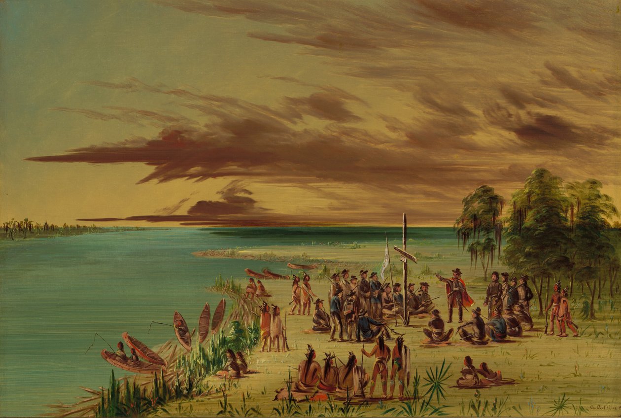 La Salle claimt Louisiana voor Frankrijk. 9 april 1682 door George Catlin