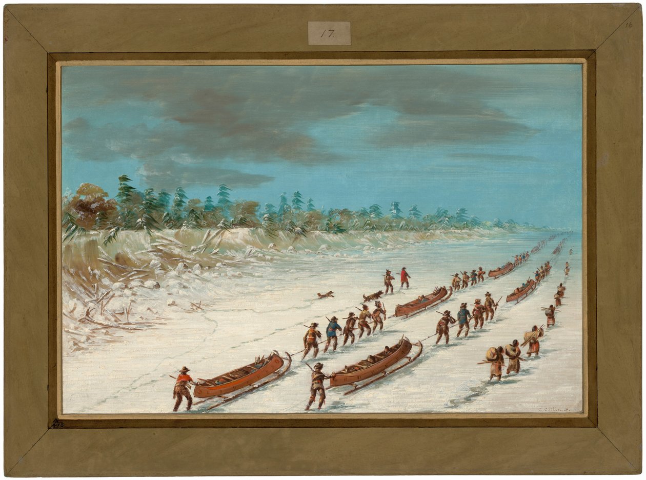 La Salle steekt het Michiganmeer over over het ijs. 8 december 1681 door George Catlin
