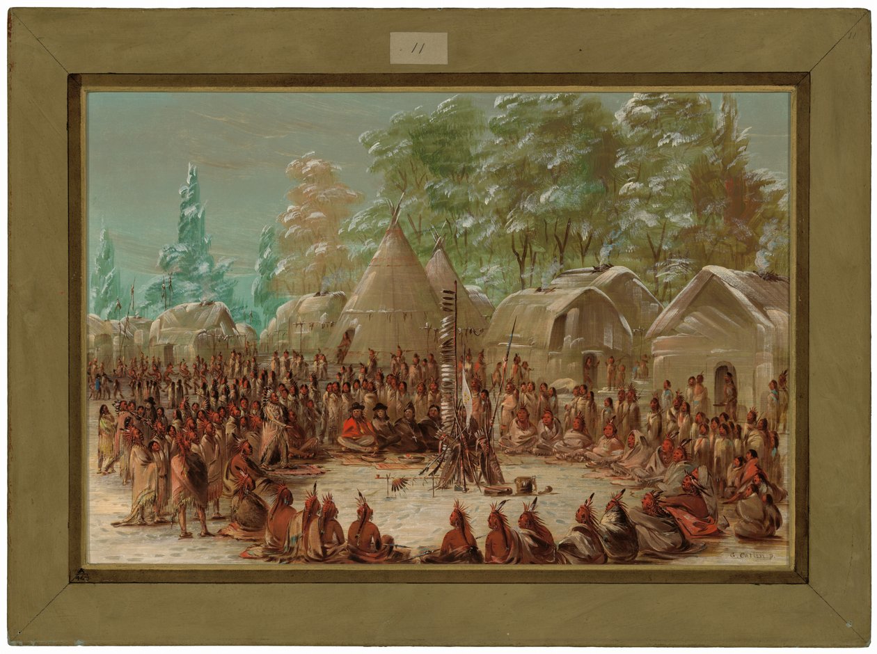Het gezelschap van La Salle werd onthaald in het dorp van de Illinois. 2 januari 1680 door George Catlin