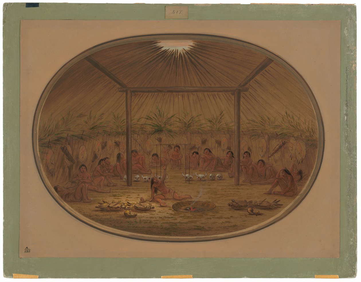 Mandan ceremonie - Het water zakt weg door George Catlin