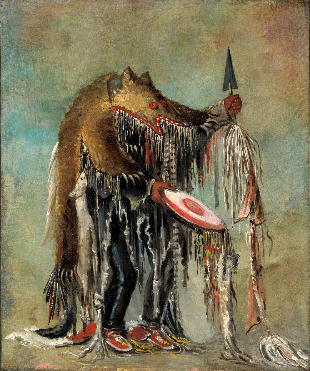 Medicijnman, voert zijn mysteries uit over een stervende man door George Catlin