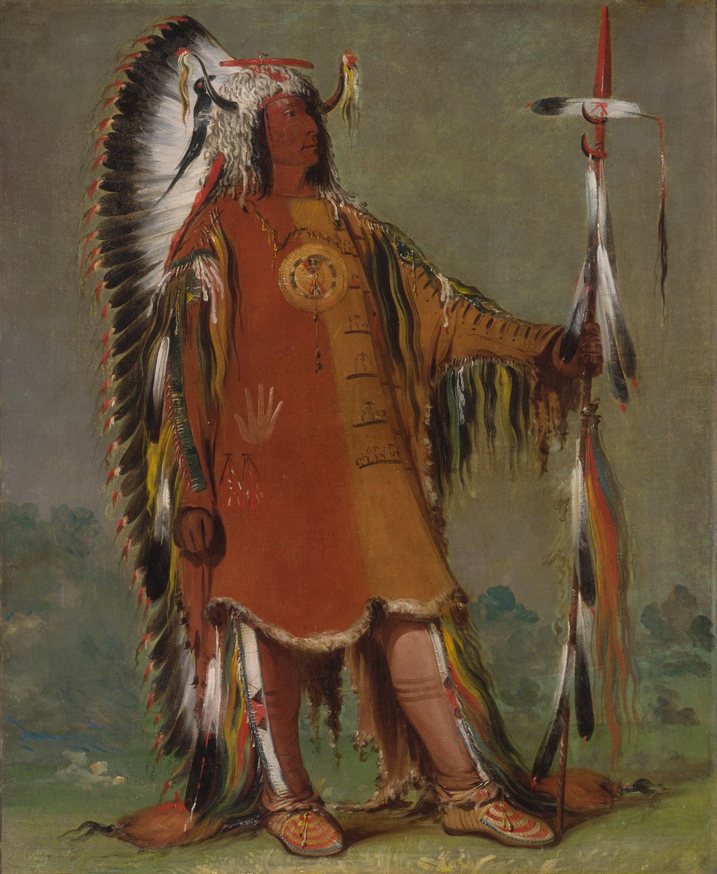 Máh-to-tóh-pa, Vier Beren, Tweede Hoofdman, in Vol Ornaat, 1832 door George Catlin