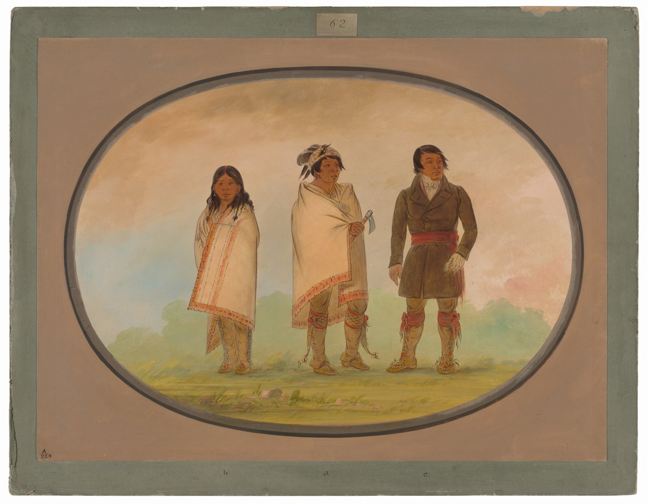 Oneida hoofd, zijn zus en een missionaris door George Catlin