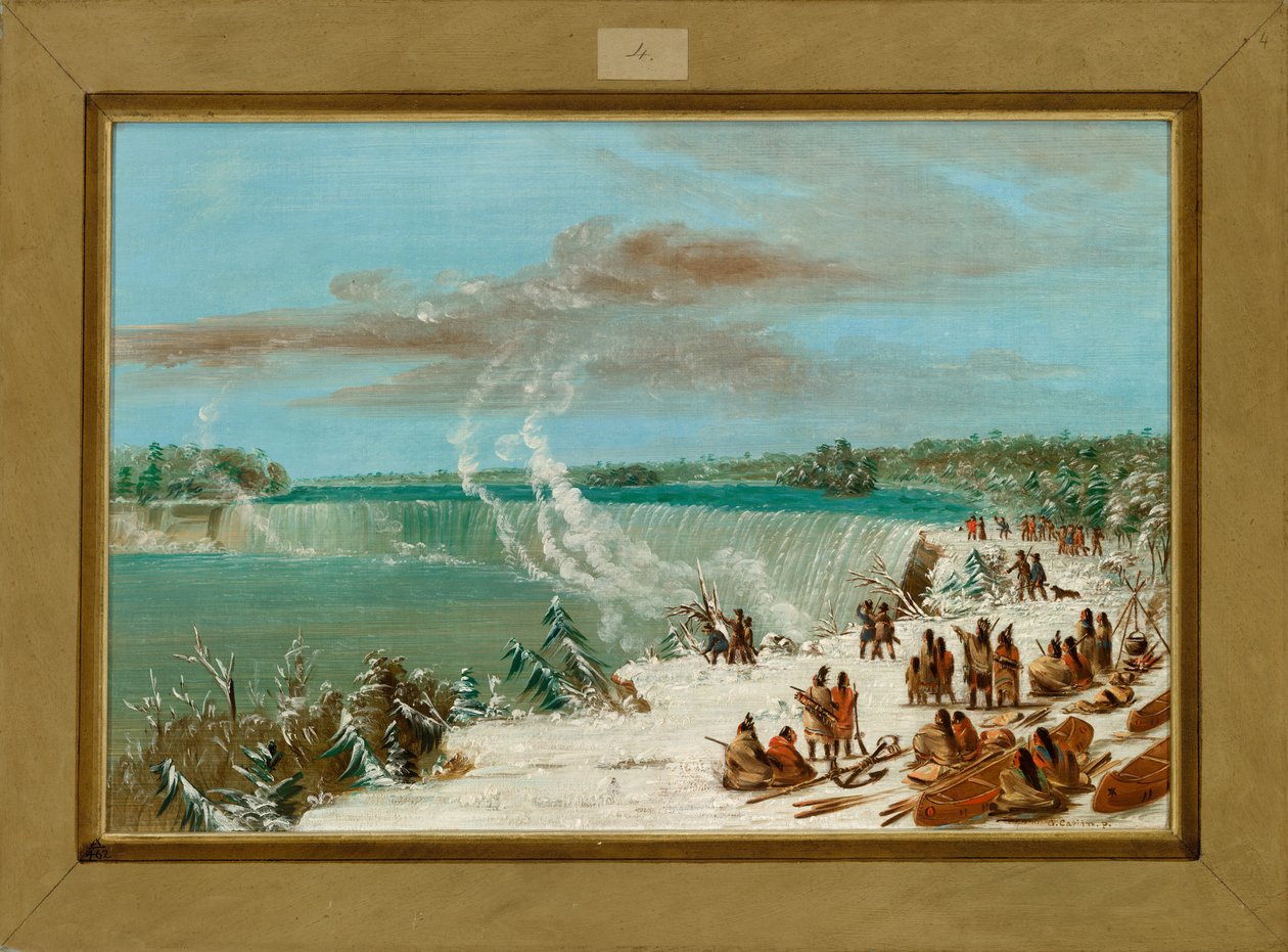 Portage rond de watervallen van Niagara bij Table Rock door George Catlin
