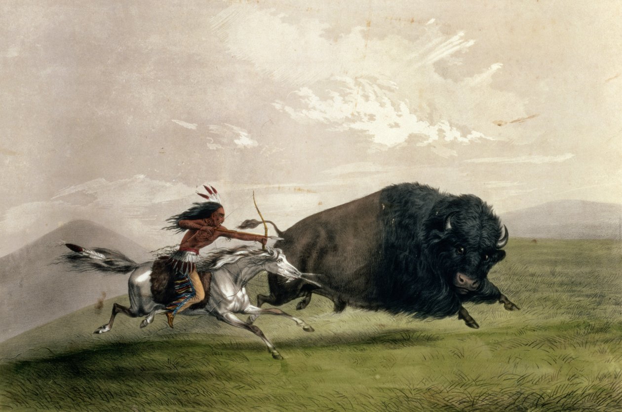 De buffeljacht "Singling Out", uitgegeven door Currier en Ives door George Catlin