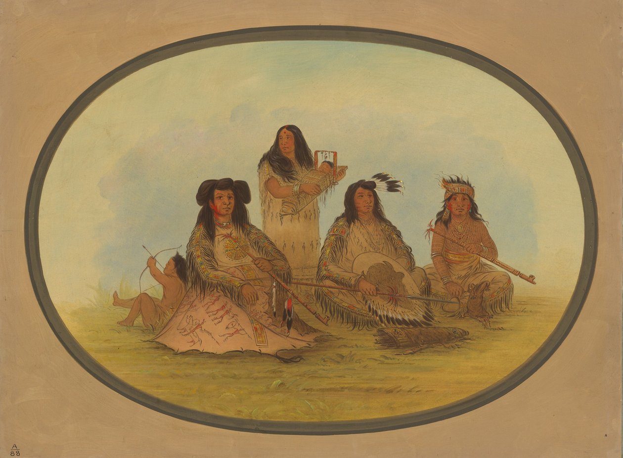De Sioux-hoofdman met verschillende indianen, 1861-1869 door George Catlin