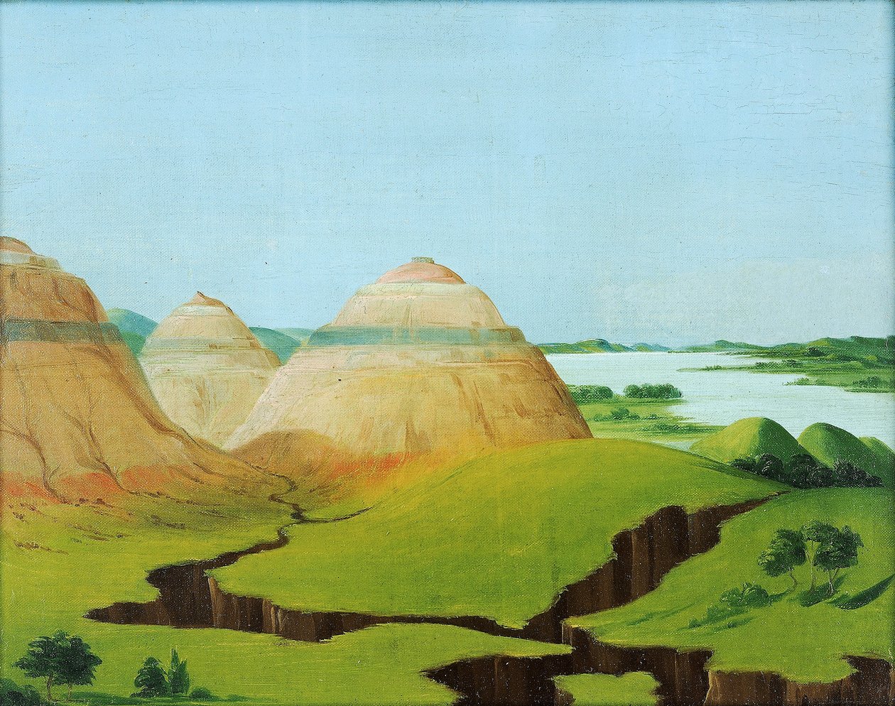 The Three Domes, Clay Bluffs 15 mijl boven Mandan Village door George Catlin