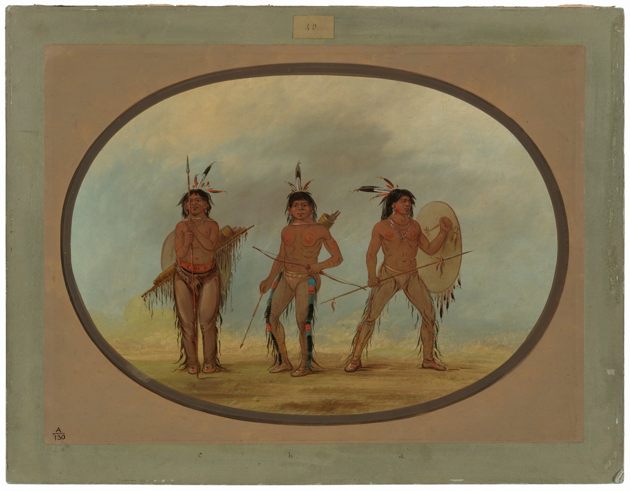 Drie Cheyenne krijgers door George Catlin