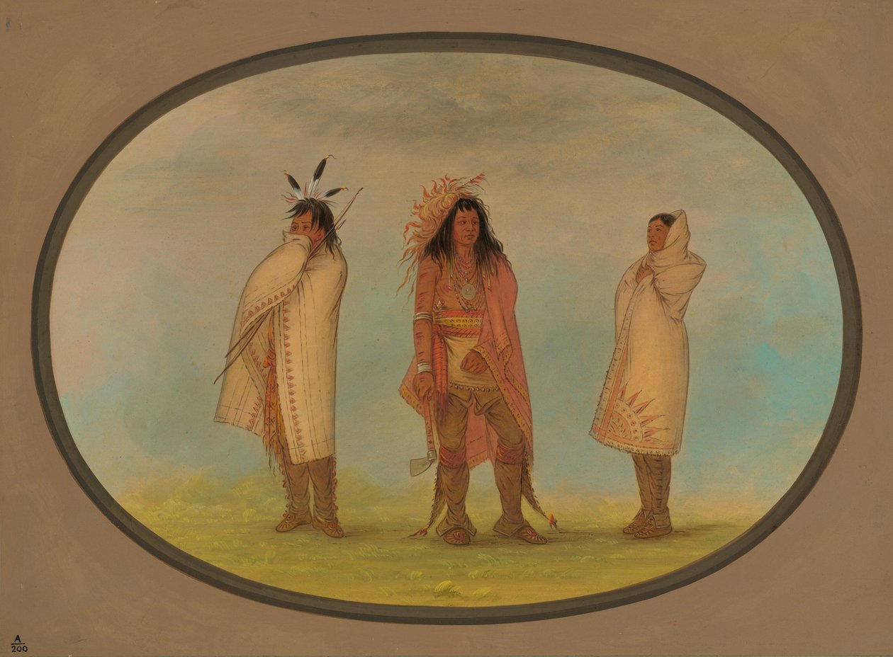 Drie Iroquois Indianen, 1861-1869 door George Catlin