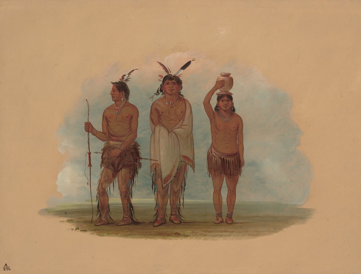 Drie Walla Walla-indianen, 1855-1869 door George Catlin