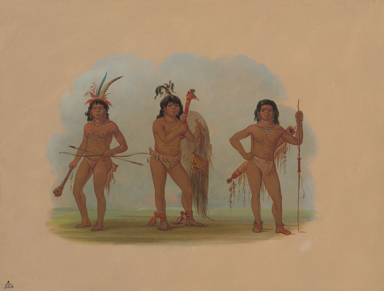 Drie Zurumati-indianen door George Catlin