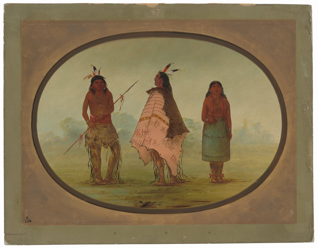 Twee Apache krijgers en een vrouw door George Catlin