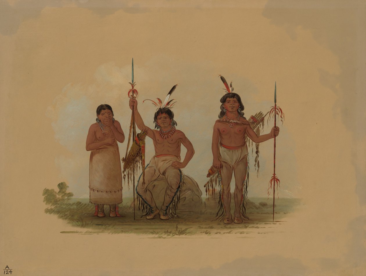 Twee Arapaho Krijgers en een Vrouw, 1861-1869 door George Catlin