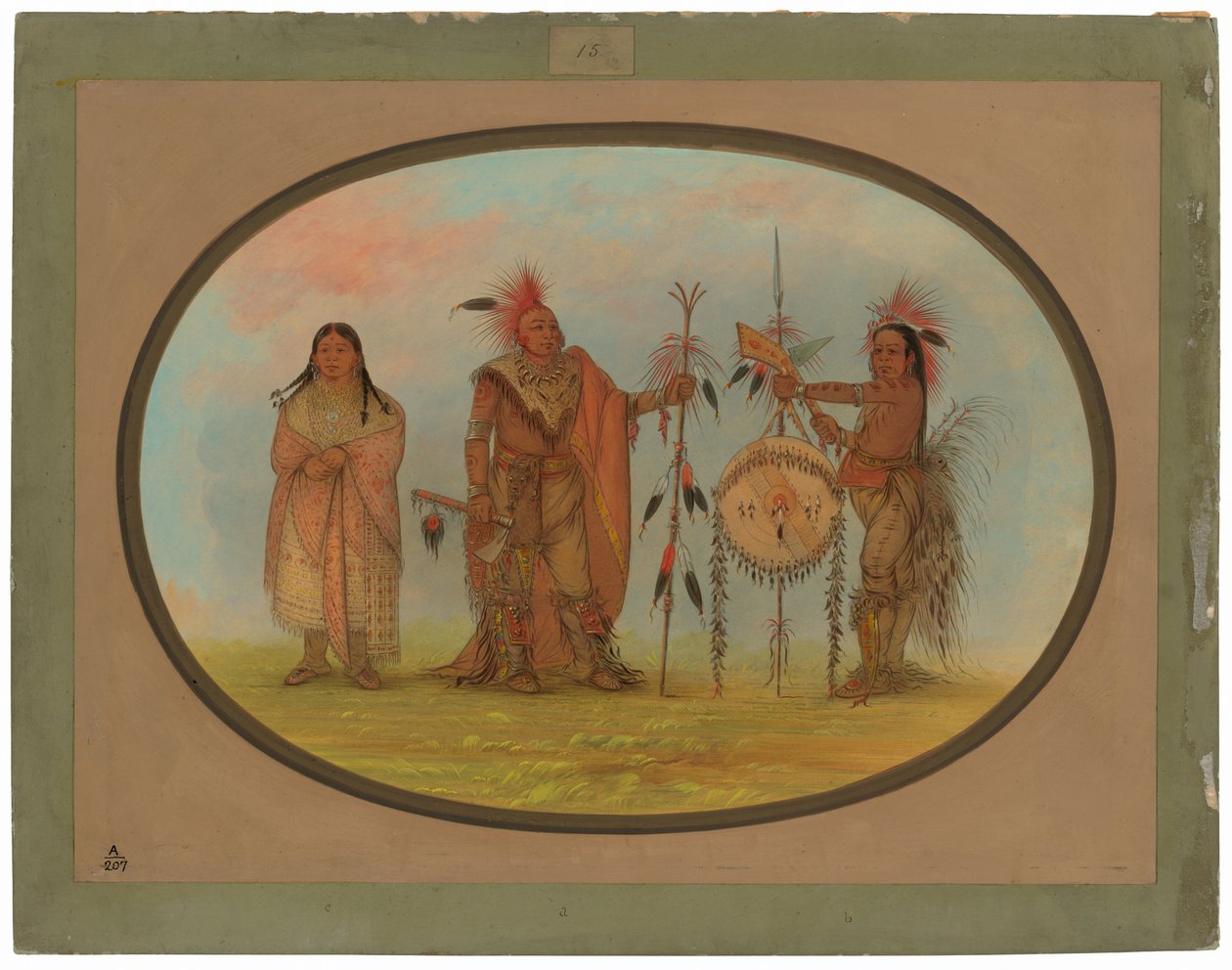 Twee Saukie-opperhoofden en een vrouw door George Catlin