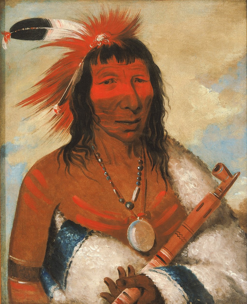 Wá-nah-de-túnk-ah, Grote Adelaar (of Zwarte Hond), opperhoofd van de O-hah-kas-ka-toh-y-an-te Band door George Catlin