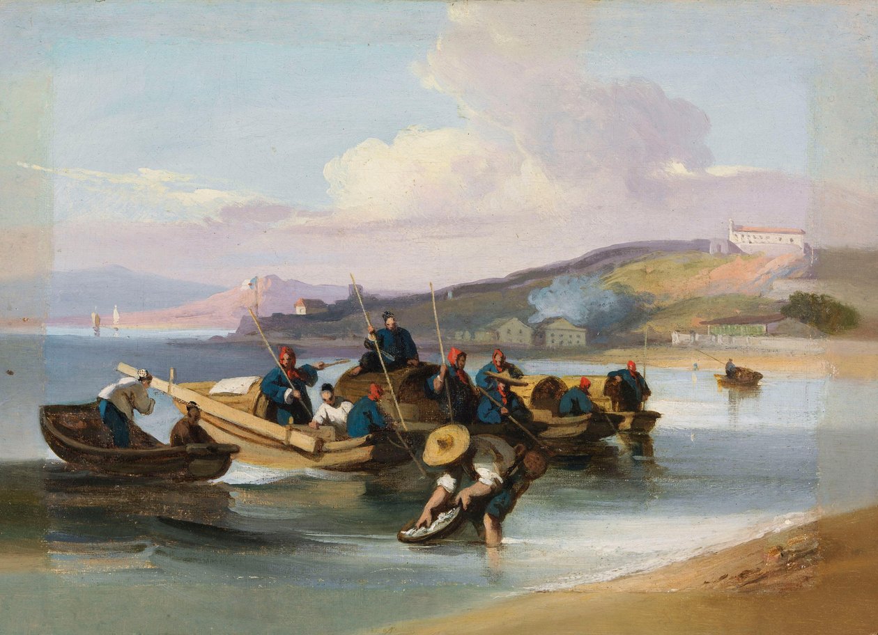 Chinese scène, vissers door George Chinnery