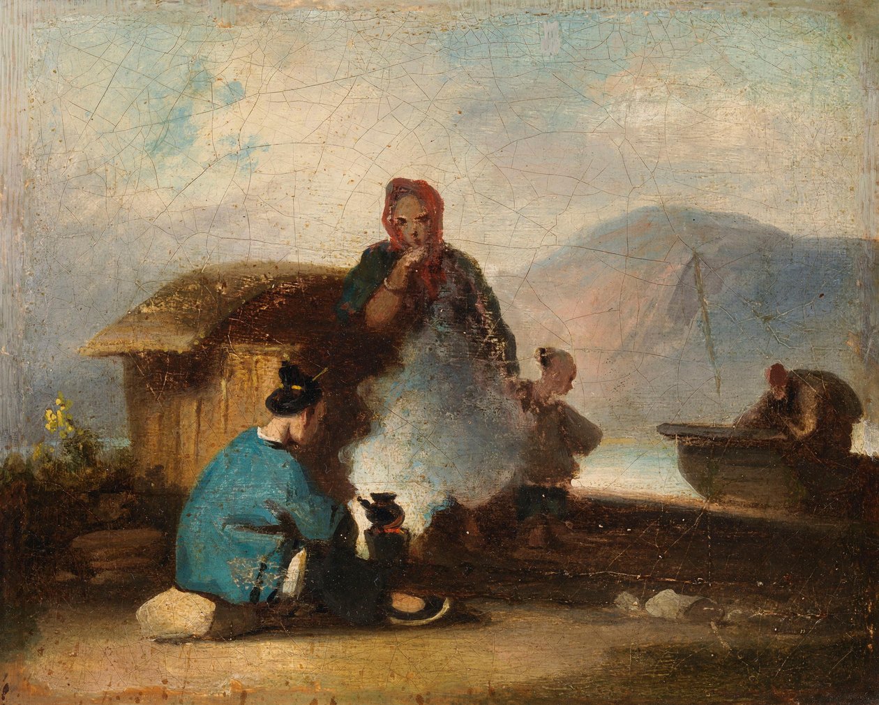 Chinese scène, vrouwen die thee zetten door George Chinnery