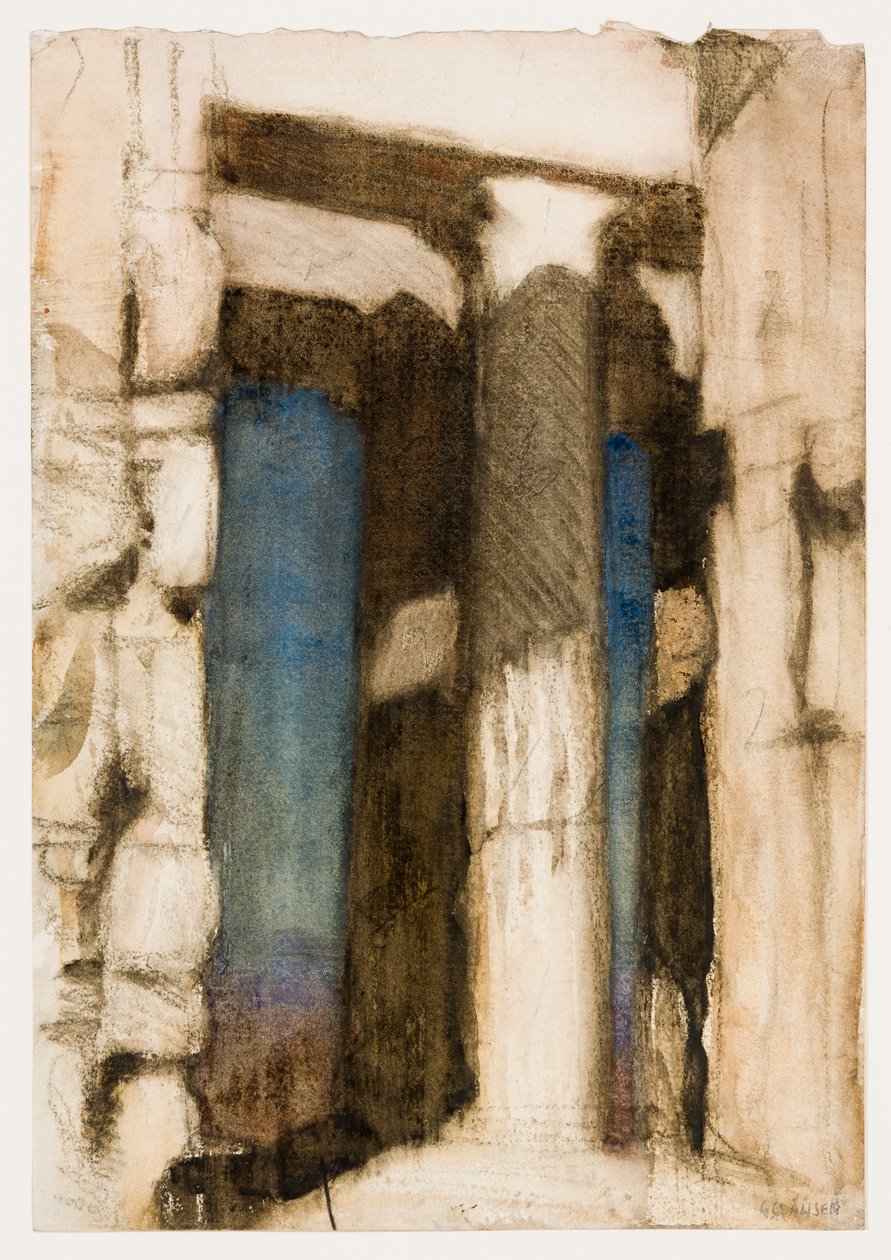 Deur van het Parthenon (houtskool, aquarel en gouache op papier) door George Clausen