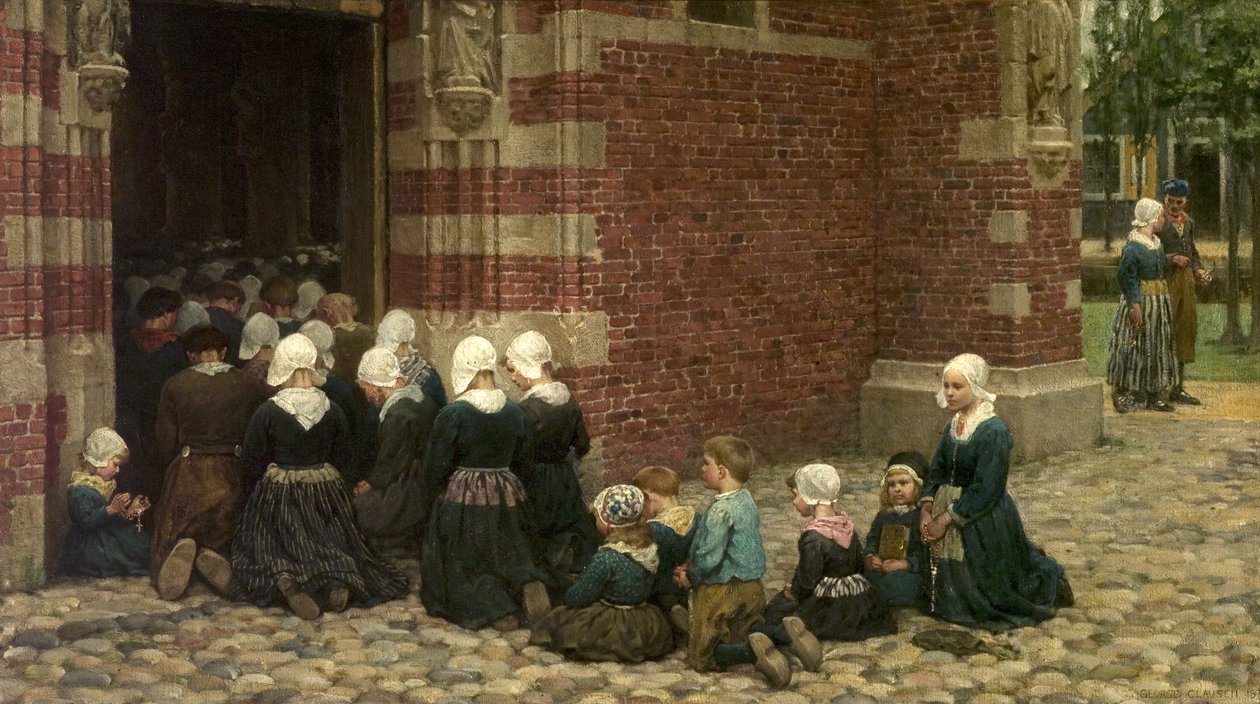 Hoogmis in een vissersdorp aan de Zuiderzee, Nederland door George Clausen