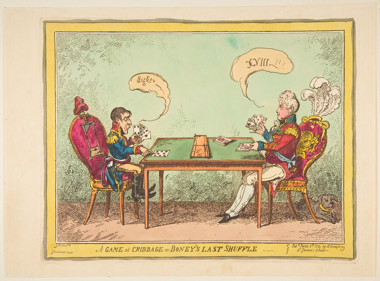 Een spelletje cribbage of Boneys laatste shuffle, 6 juni 1814 door George Cruikshank